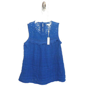 Max Studio‎ Women's Sleeveless Lace Paneled Fringe Top in Cobalt Blue Small $78